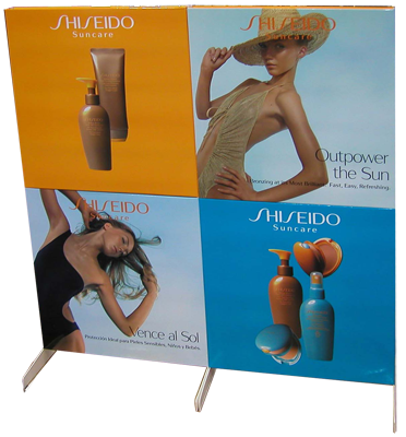 corrugate, screen-print, plastic feet, back-drop, backdrop, litho print, cosmetic