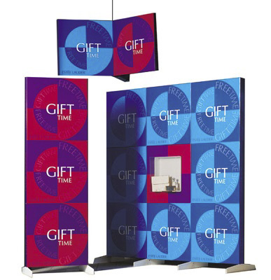 corrugate, screen-print, plastic feet, back-drop, backdrop, standee, mobile, gifts