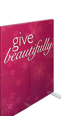 corrugate, screen-print, plastic feet, back-drop, backdrop