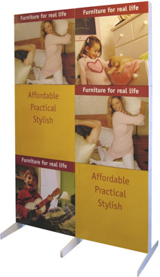 corrugate, screen-print, plastic feet, back-drop, backdrop