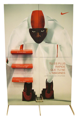 corrugate, screen-print, plastic feet, back-drop, backdrop, shoes, Nike