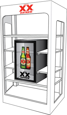 digitally printed ACM construction, inside refrigeration unit, powder-coated MDF shelves