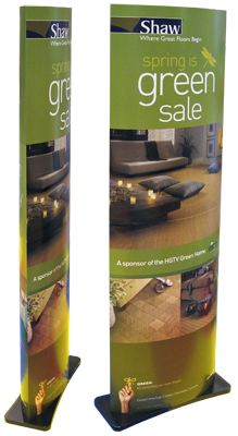 printed graphic sleeve, inside corrugate support box, powder-coated MDF base & supports, ships compact, no-tool assembly