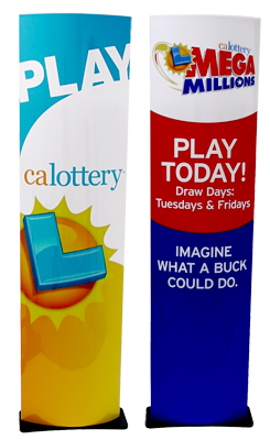 printed graphic sleeve, inside corrugate support box, powder-coated MDF base & supports, ships compact, no-tool assembly